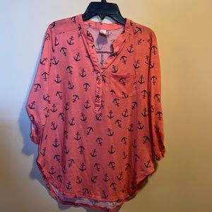 No Boundaries 3/4 sleeve Henley, anchor shirt